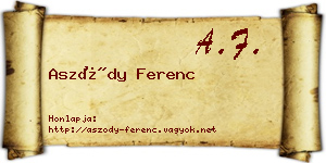 Aszódy Ferenc névjegykártya